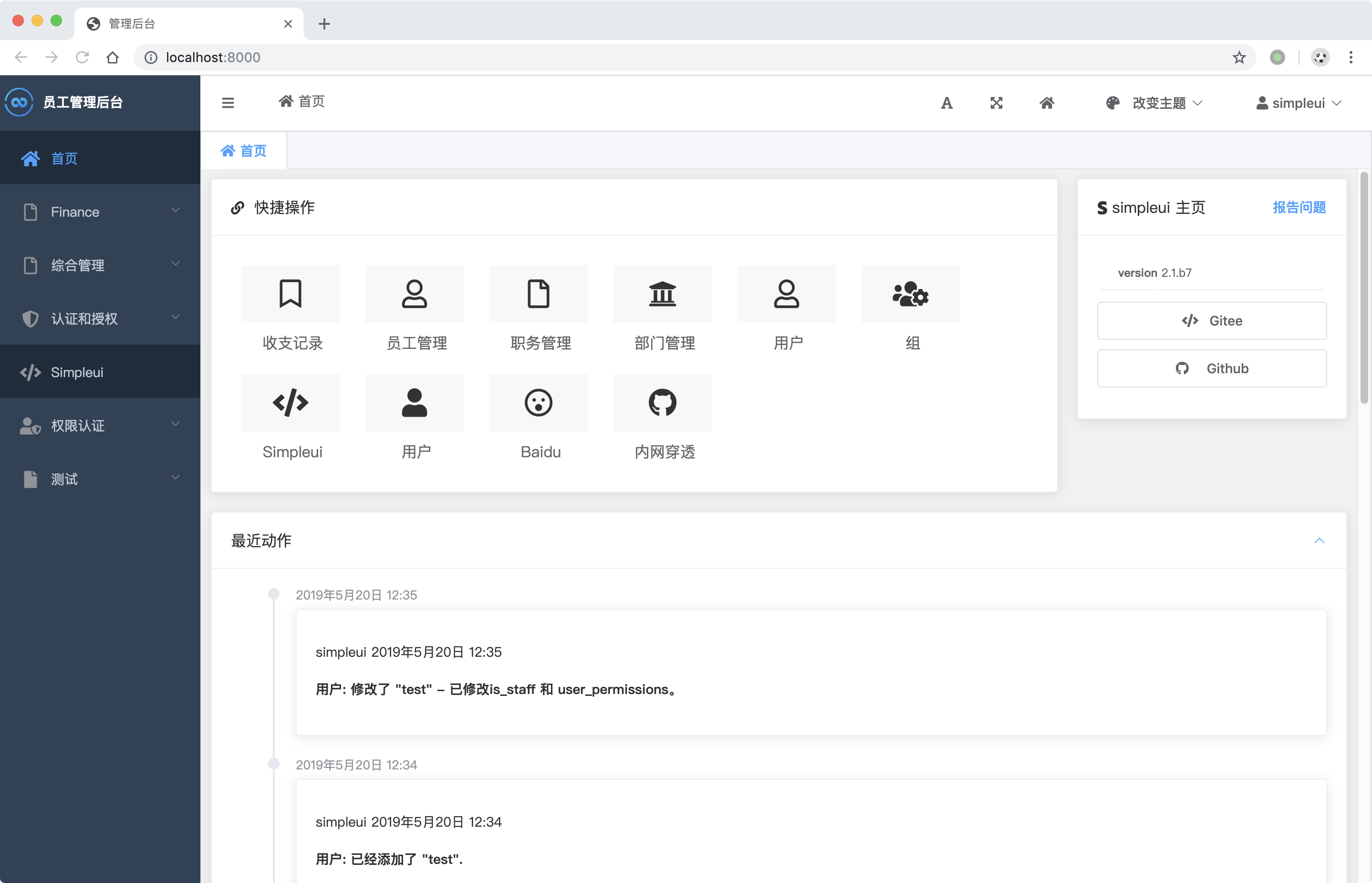 A Simple UI admin theme screenshot