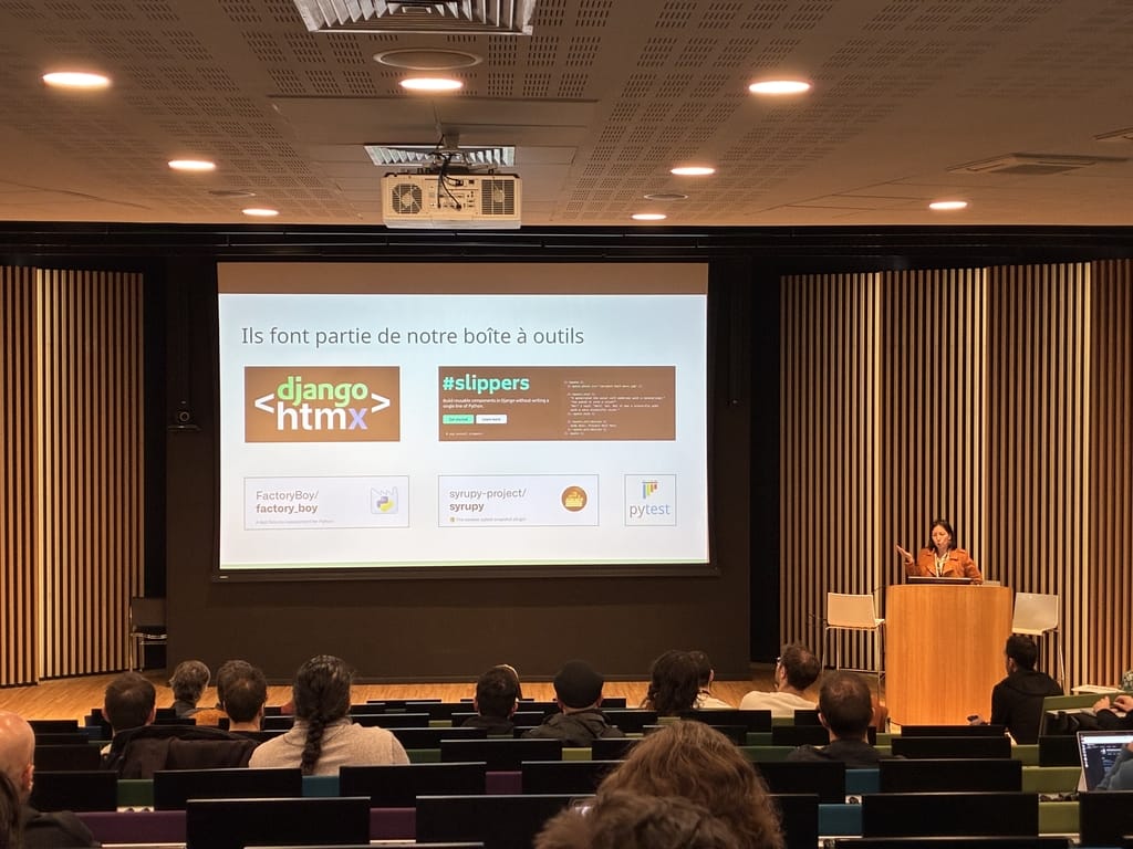 Slide with libraries in use in the project stack of Céline